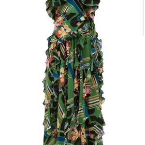 GUCCI Dress Flower Print Check
Ruffled Silk-Crepe Gown